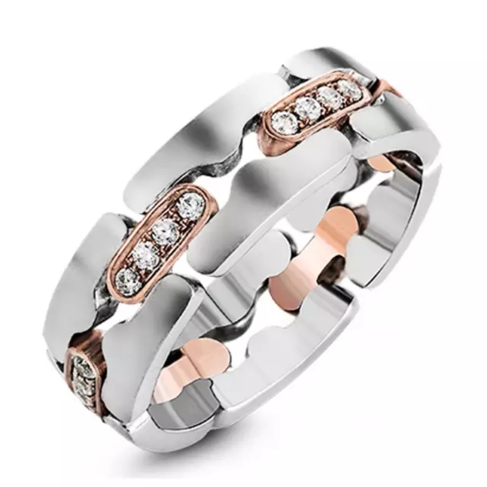 New Unisex Two Tone Diamond Ring - Picture 2 of 5